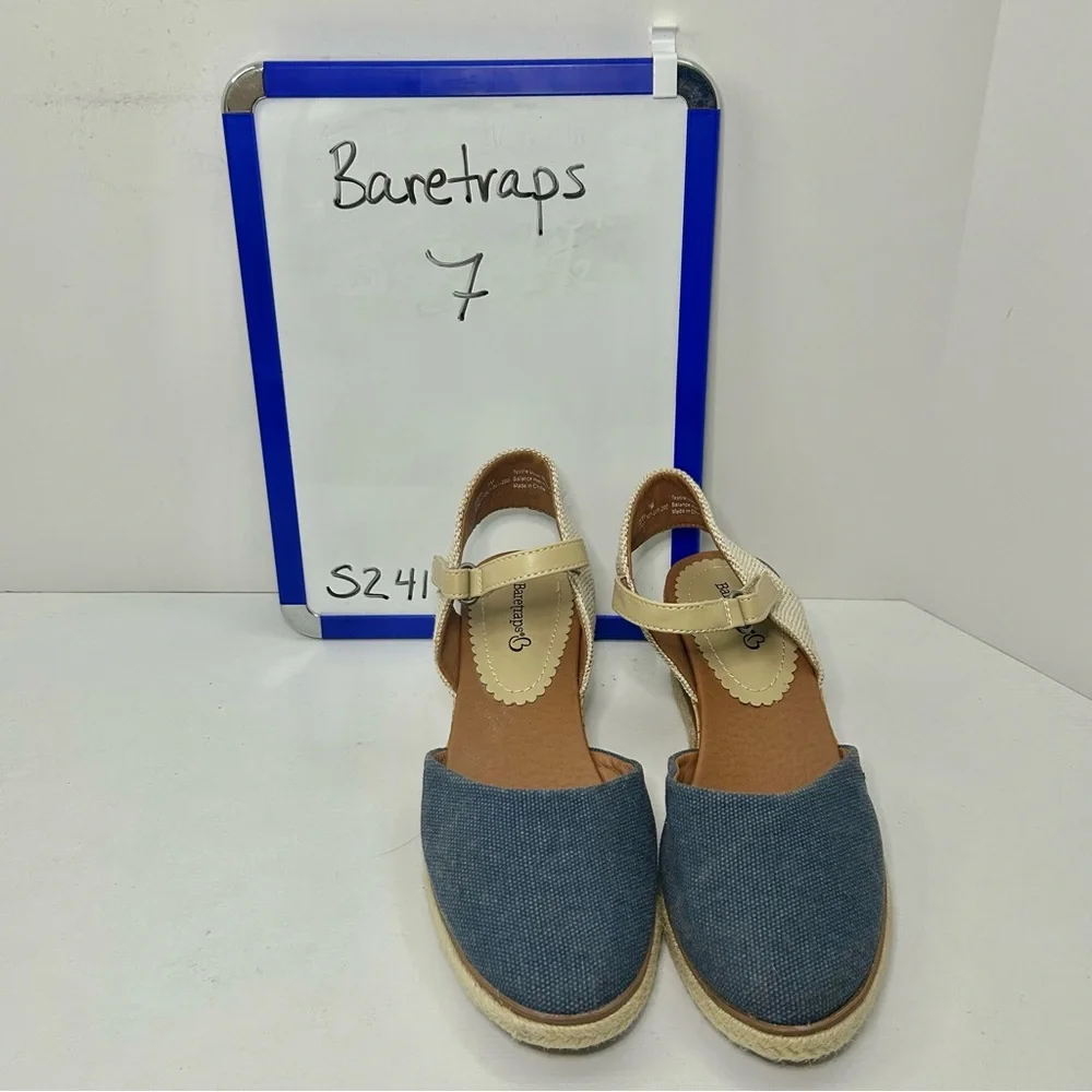 BareTraps Ocean Blue & Tan Espadrille Wedge Easy Sandals Size 7
